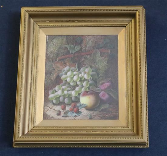 Oliver Clare (1853-1927) Still lifes of grapes, plums, peaches, strawberries and raspberries 12.5 x 10.5in.